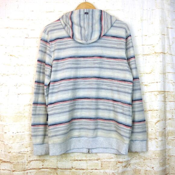 Vissla Hoodie Mens L Storm Gray Striped Foghorn Zip French Terry Surf Beach FLAW - Picture 2 of 16